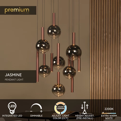 Lucide JASMINE - Pendant light - Ø 75 cm - LED Dim. - CCT - 12x4,5W 2200K/3300K - Copper | Premium - USP